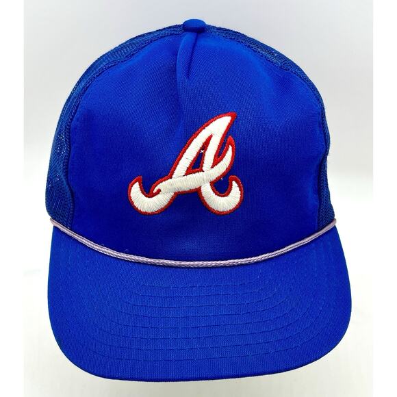 Vintage 1990s Atlanta Braves Hat Cap Snapback Blue Red Mesh Baseball Twins Logo - Picture 3 of 10